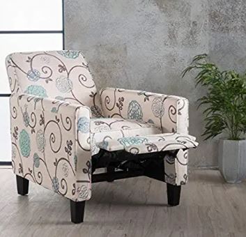 Great Deal Furniture Dufour White and Blue Floral Fabric Recliner