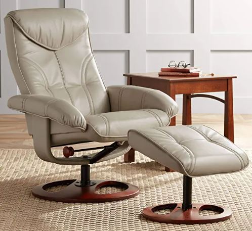 Newport Taupe Swivel Faux Leather Recliner Chair with Ottoman Footrest