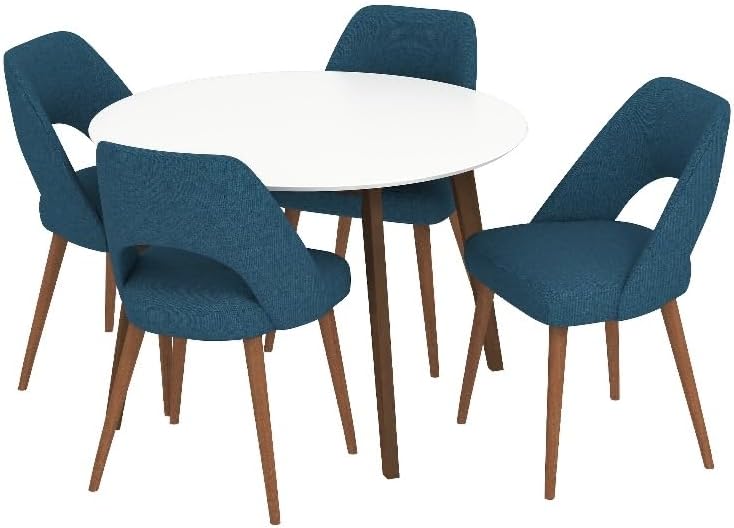 Modern Dining Set with 4 Fabric Dining Chairs in Blue