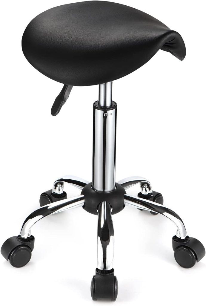Saddle Rolling Stool with Wheels PU Leather Height Adjustable