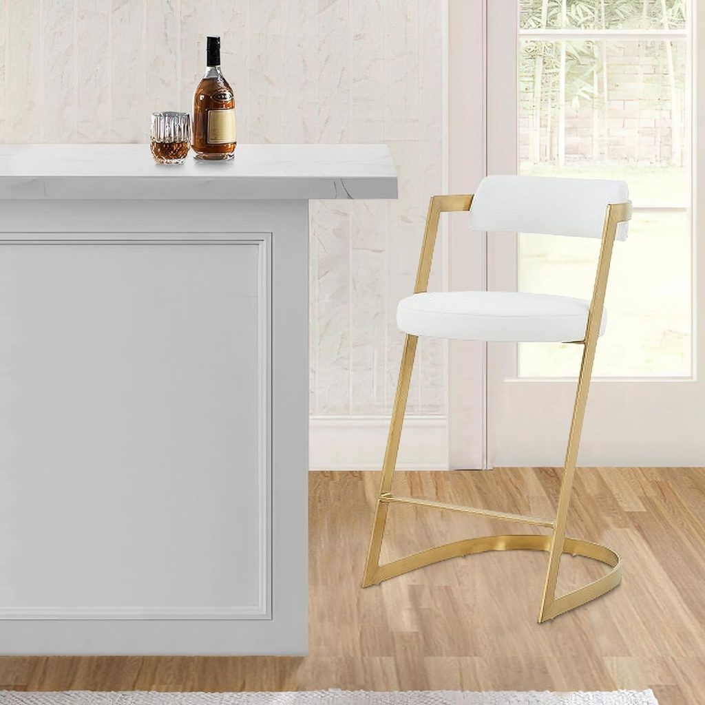 26 Inch Counter Stool, Gold Cantilever Base