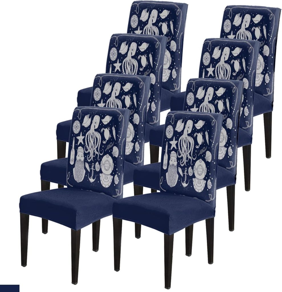 Ocean Theme Octopus Shell Compass Chair Covers