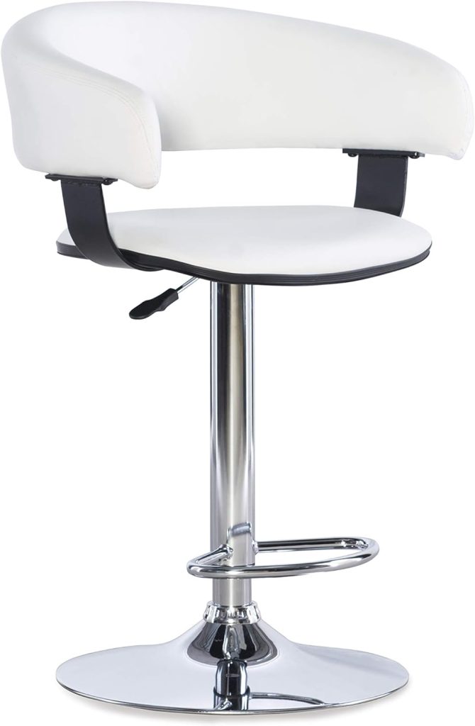 Powell White Faux Leather Barrel & Chrome Adjustable Height Barstool