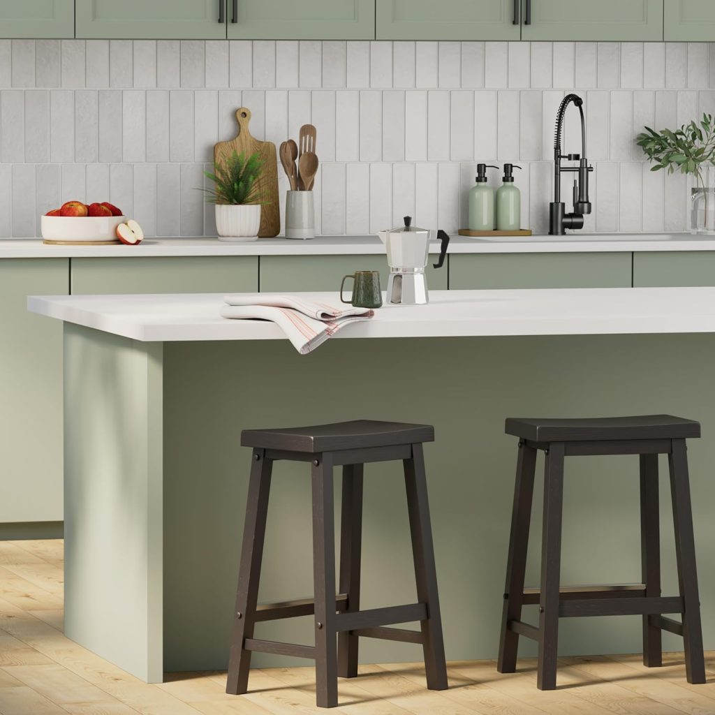 Solid Wood Saddle-Seat Kitchen Counter-Height Stool
