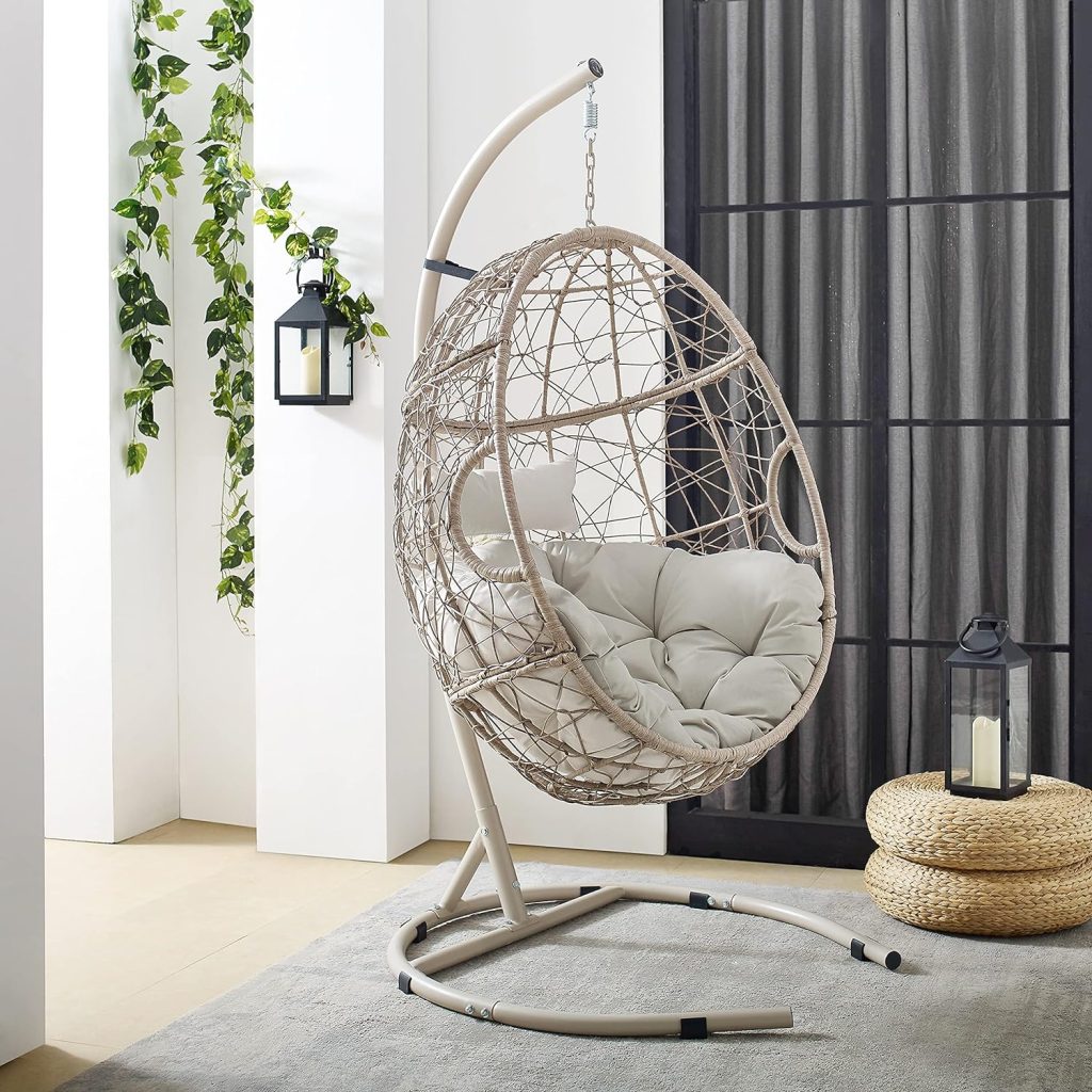 Outdoor Wicker Hanging Egg Chair with Stand